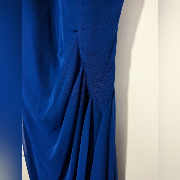 David's bridal, Size 2, mesh illusion halter, long Cobalt blue dress - Picture 5 of 8